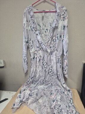 American Rag Lavender Floral Wrap Maxi Dress